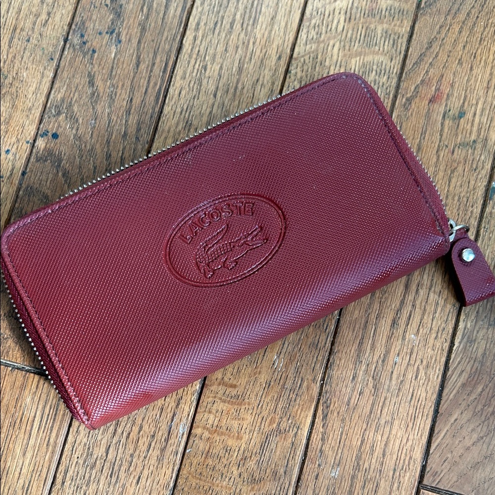 Lacoste Burgundy Zip-Around Wallet